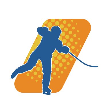 Kış hokeyi oynayan kadın bir oyuncunun silueti. Kar hokeyi oynayan bir kadının silueti..