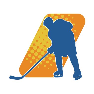 Kış hokeyi oynayan kadın bir oyuncunun silueti. Kar hokeyi oynayan bir kadının silueti..