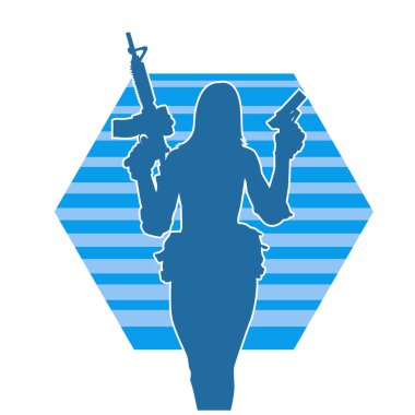 Makineli tüfek taşıyan kadın savaşçının silueti.. 