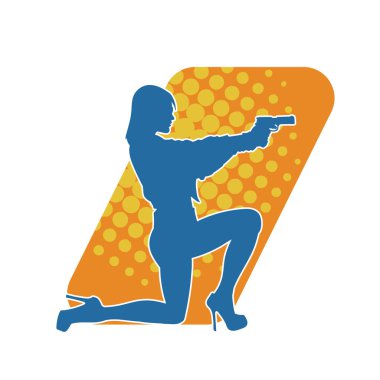 Kadın dövüşçü silueti. Tabanca ya da tabanca taşıyor..