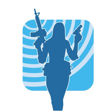 Makineli tüfekli bir kadının silüeti.