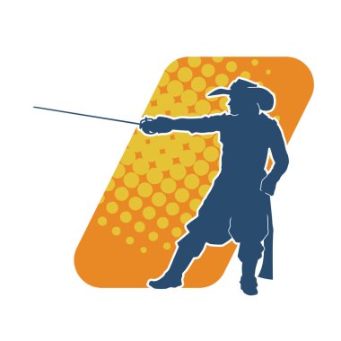 Kılıç taşıyan bir ortaçağ askeri ya da savaşçısının silueti. Şapkalı, korsan kostümlü bir erkek mankenin silueti..