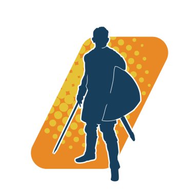 Savaş zırhlı bir erkek savaşçının silueti. Kılıç ve demir kalkan taşıyor..