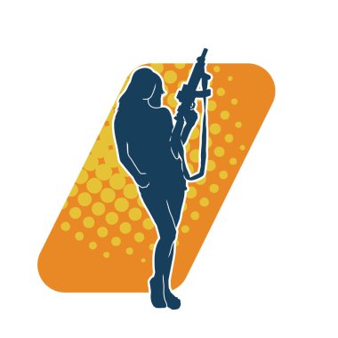 Makineli tüfek taşıyan kadın savaşçının silueti.. 