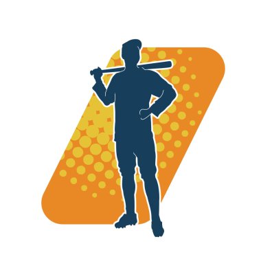 Hareketli bir erkek beyzbol oyuncusunun silueti. Vurucu olarak beyzbol oynayan bir adamın silueti..