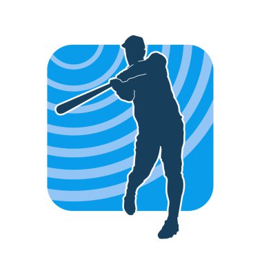 Hareketli bir erkek beyzbol oyuncusunun silueti. Vurucu olarak beyzbol oynayan bir adamın silueti..