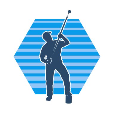 Boya işi yapan bir erkek işçinin silüeti. Bir iç ressamın silueti..