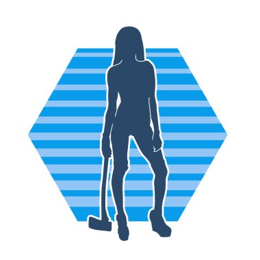 Sümüklü bir kadın savaşçının silüeti balta ile hareket halindeyken poz veriyor..