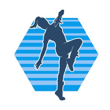 Mutlu dans eden bir kadının silueti. Beyaz arka planda izole edilmiş genç bayan dansçı hareket vektörü silueti.