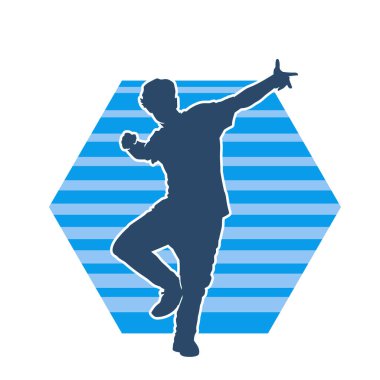 Dans eden bir adamın silueti. Erkek dansçının silueti poz veriyor..