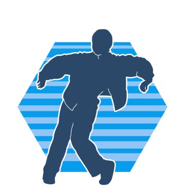 Dans eden bir adamın silueti. Erkek dansçının silueti poz veriyor..