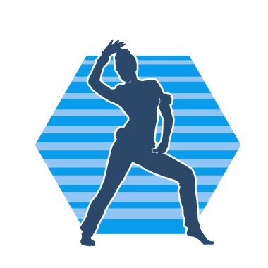 Mutlu dans eden bir kadının silueti. Beyaz arka planda izole edilmiş genç bayan dansçı hareket vektörü silueti.