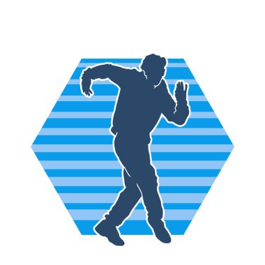 Dans eden bir adamın silueti. Erkek dansçının silueti poz veriyor..