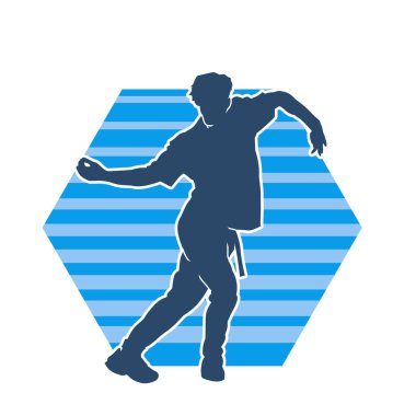 Dans eden bir adamın silueti. Erkek dansçının silueti poz veriyor..