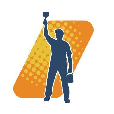 Boya işi yapan bir erkek işçinin silüeti. Bir iç ressamın silueti..