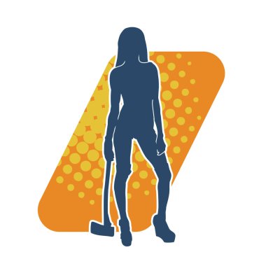 Sümüklü bir kadın savaşçının silüeti balta ile hareket halindeyken poz veriyor..