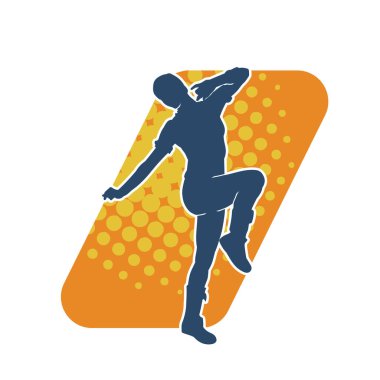 Mutlu dans eden bir kadının silueti. Beyaz arka planda izole edilmiş genç bayan dansçı hareket vektörü silueti.