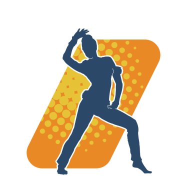 Dans eden bir adamın silueti. Erkek dansçının silueti poz veriyor..