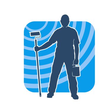 Boya işi yapan bir erkek işçinin silüeti. Bir iç ressamın silueti..