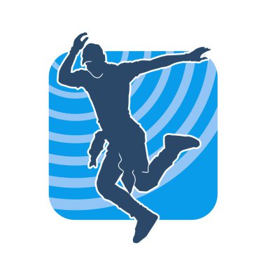 Dans eden bir adamın silueti. Erkek dansçının silueti poz veriyor..