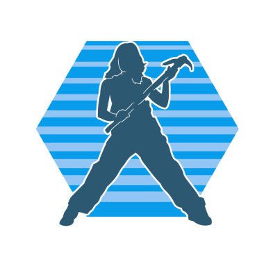 Kazma aletleri taşıyan işçi kostümlü bir kadının silüeti. Toplama aleti ile poz veren kadın silueti..