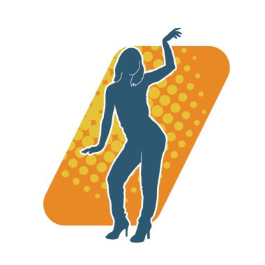 Hareketli bir kadın dansçının silueti. Dans eden zayıf bir kadının silueti..