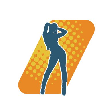 Hareketli bir kadın dansçının silueti. Dans eden zayıf bir kadının silueti..