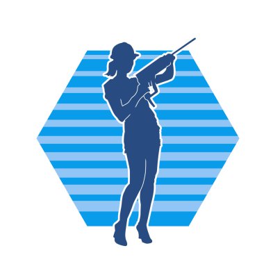 Makineli elektrikli matkap taşıyan kadın bir inşaat işçisinin silueti. Elektrikli matkap tutan bir kadın inşaatçının silueti..