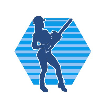 Makineli testere taşıyan kadın inşaat işçisinin silueti. Elektrikli testere tutan oduncu bir kadının silueti..