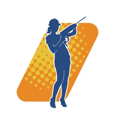 Makineli elektrikli matkap taşıyan kadın bir inşaat işçisinin silueti. Elektrikli matkap tutan bir kadın inşaatçının silueti..