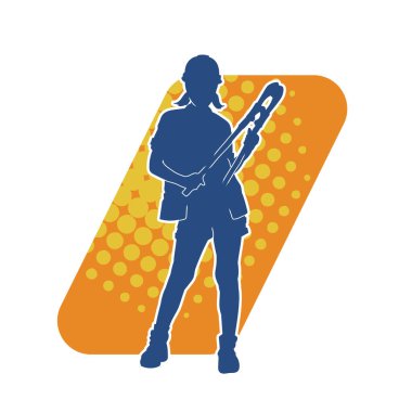 Büyük bir kerpeten ya da cıvata kesici taşıyan işçi kıyafetli bir kadın modelin silüeti.