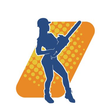 Makineli testere taşıyan kadın inşaat işçisinin silueti. Elektrikli testere tutan oduncu bir kadının silueti..