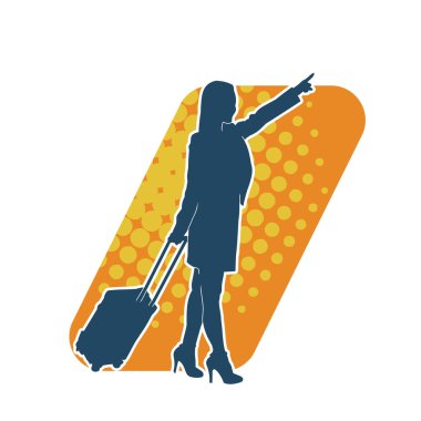 Silhouette of a female traveler with luggage travel bag. Silhouette of a fashionable woman with wheeled travel case. Silhouette of an air flight stewardess. clipart