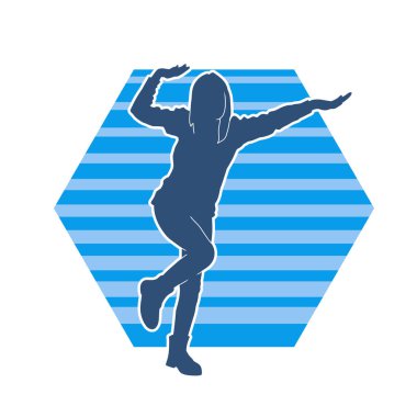 Hareketli bir kadın dansçının silueti. Dans eden zayıf bir kadının silueti..