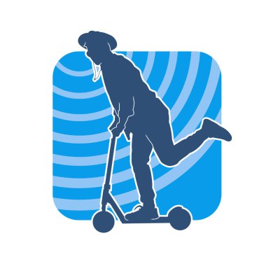 Elektrikli scooter kullanan bir adamın silüeti. Elektrikli scooter kullanan bir erkeğin silueti..