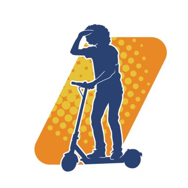 Silhouette of a man ride an electric scooter wheels vehicle. Silhouette of a male riding electric scooter slider board. clipart