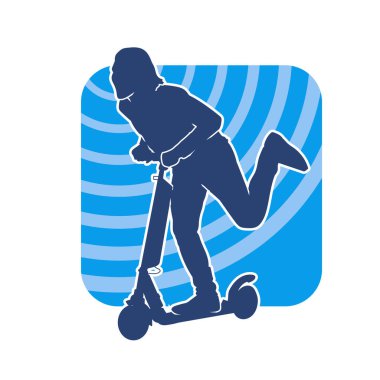 Elektrikli scooter kullanan bir adamın silüeti. Elektrikli scooter kullanan bir erkeğin silueti..