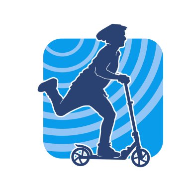 Elektrikli scooter kullanan bir adamın silüeti. Elektrikli scooter kullanan bir erkeğin silueti..