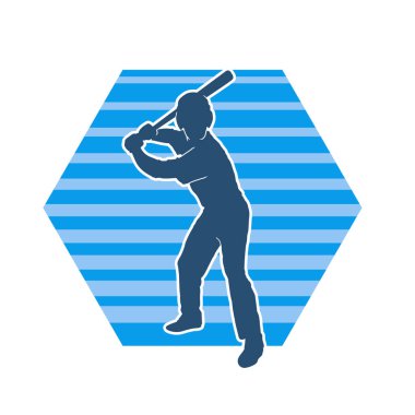 Hareketli bir erkek beyzbol oyuncusunun silueti. Vurucu olarak beyzbol oynayan bir adamın silueti..