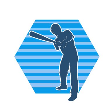 Hareketli bir erkek beyzbol oyuncusunun silueti. Vurucu olarak beyzbol oynayan bir adamın silueti..