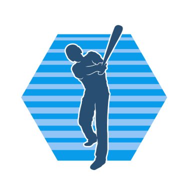 Hareketli bir erkek beyzbol oyuncusunun silueti. Vurucu olarak beyzbol oynayan bir adamın silueti..