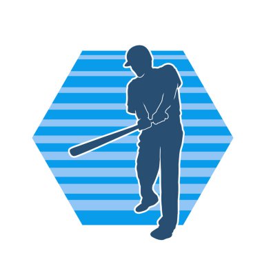 Hareketli bir erkek beyzbol oyuncusunun silueti. Vurucu olarak beyzbol oynayan bir adamın silueti..