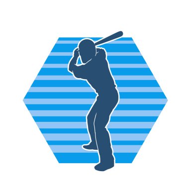 Hareketli bir erkek beyzbol oyuncusunun silueti. Vurucu olarak beyzbol oynayan bir adamın silueti..