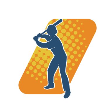 Hareketli bir erkek beyzbol oyuncusunun silueti. Vurucu olarak beyzbol oynayan bir adamın silueti..