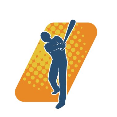 Hareketli bir erkek beyzbol oyuncusunun silueti. Vurucu olarak beyzbol oynayan bir adamın silueti..