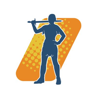 Bir kadın dövüşçünün silueti kılıç taşırken poz veriyor..