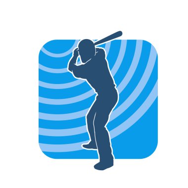 Hareketli bir erkek beyzbol oyuncusunun silueti. Vurucu olarak beyzbol oynayan bir adamın silueti..