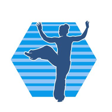 Dövüş sanatları yapan zayıf bir kadının silueti. Dövüş sanatlarında çalışan bir kadının silueti..