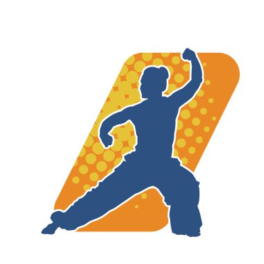 Dövüş sanatları yapan zayıf bir kadının silueti. Dövüş sanatlarında çalışan bir kadının silueti..