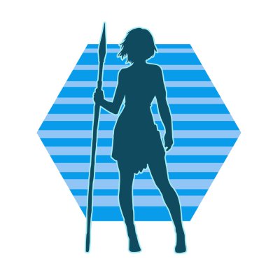 Mızrak tutan bir kadın savaşçının silüeti. Elinde mızrak tutan tarih öncesi bir dişi avcının silueti..